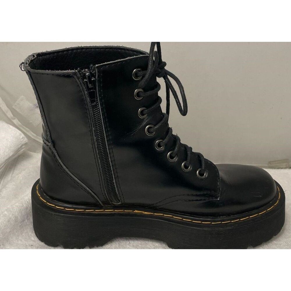 Dr Martens Jadon Platform Boots Black Leather Womens Size 7 Combat Zip Chunky